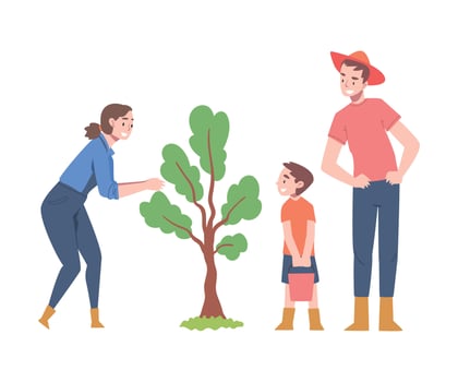 Family planting a tree together vector