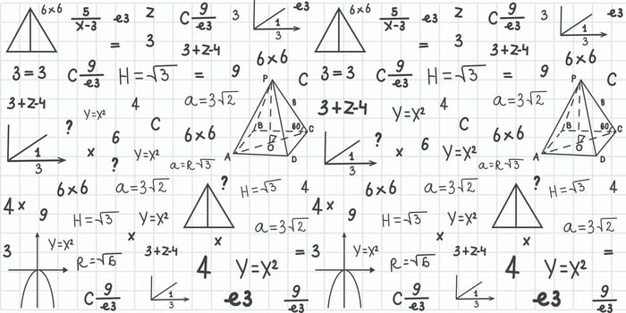 Mathematical Symbols and Formulas on Checkered Background Illustration. vector