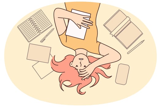 Girl relaxing surrounded by papers vector