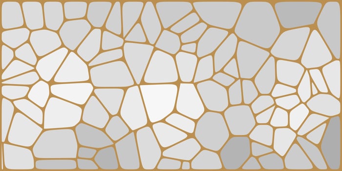 Abstract mosaic pattern with irregular, pebble-like shapes in shades of white and gray outlined by golden-brown lines, creating a modern stained-glass effect. vector