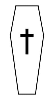 A coffin, black and white silhouette illustration of casket funerary box with cross, isolated on white vector