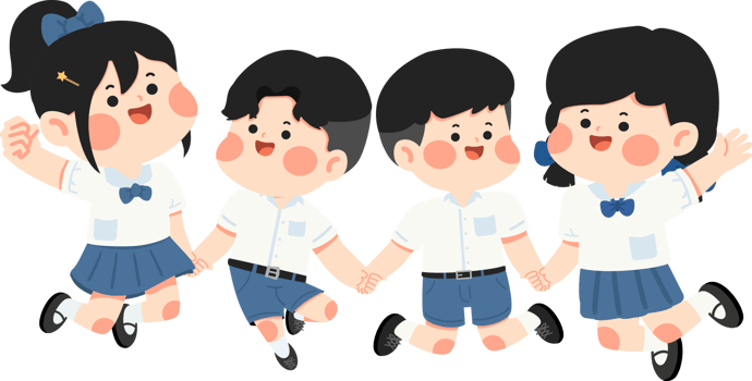 Three school children holding hands and smiling png
