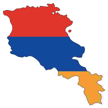 Armenia map with flag - outline of a state with a national flag, white background, vector