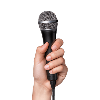 Hand holding a classic microphone with a transparent background, perfect for presentations, performances, music, and public speaking themes. png