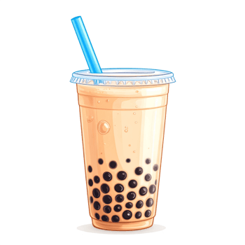 Creamy Beige Bubble Tea in Plastic Cup with Blue Straw png