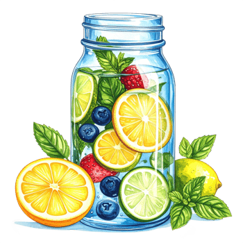 Refreshing Fruit Infused Water in Mason Jar png
