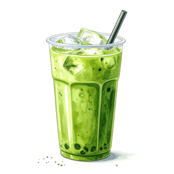 Iced Matcha Green Tea with Boba in Plastic Cup png