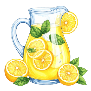 Refreshing Lemonade in Glass Pitcher with Lemon Slices png