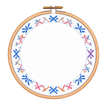 Colorful Cross-Stitch Embroidery Hoop on White Fabric png