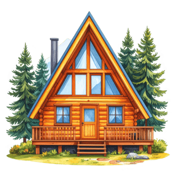 A Frame Log Cabin in a Mountain Forest png
