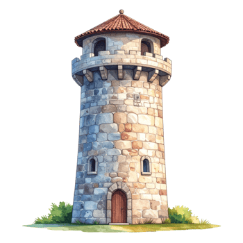 Stone Medieval Tower Illustration Watercolor Painting png
