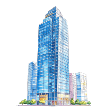 Blue Glass Skyscraper in City Watercolor Illustration png