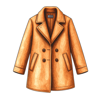 Tan Double Breasted Peacoat Illustration png