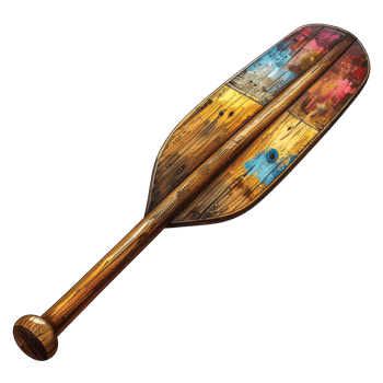 Worn Wooden Paddle with Colorful Paint Splatter png