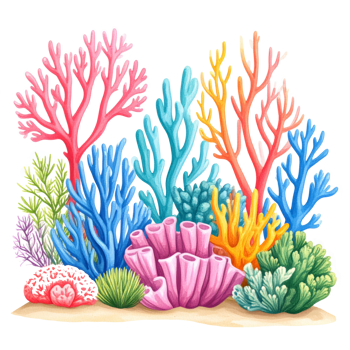 Vibrant Coral Reef Illustration with Pink and Blue Hues png