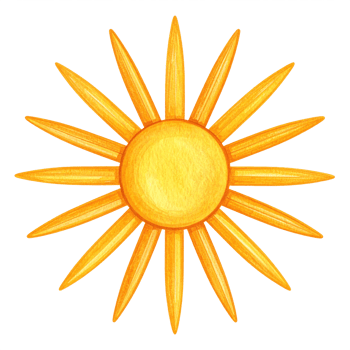 Watercolor Illustration of a Yellow Sun with Rays png