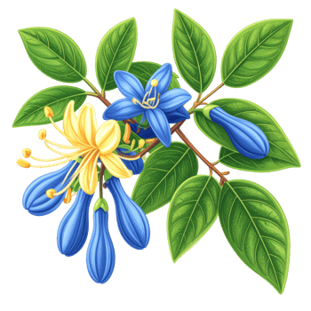 Blue and Yellow Honeysuckle Flowers Botanical Illustration png