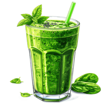 Refreshing Green Smoothie in Glass with Mint Garnish png