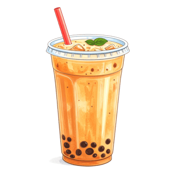 Refreshing Orange Bubble Tea with Brown Pearls in Plastic Cup png