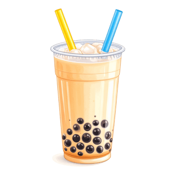 Creamy Bubble Tea with Yellow and Blue Straws png