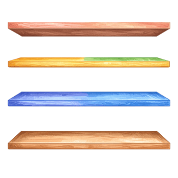 Set of Colorful Wooden Shelves on Transparent Background png
