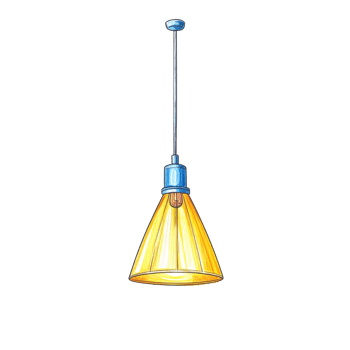 Yellow Cone-Shaped Pendant Light with Blue Accents png