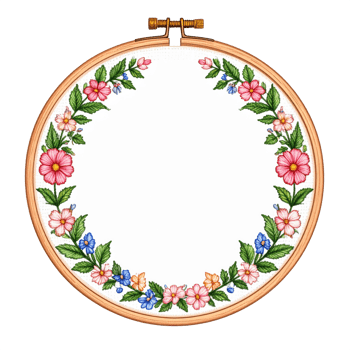 Floral Embroidery Wreath in Wooden Hoop png