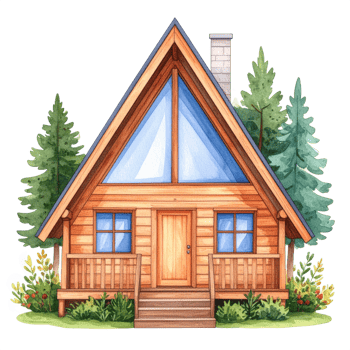 Watercolor A Frame Wooden Cabin in Forest png