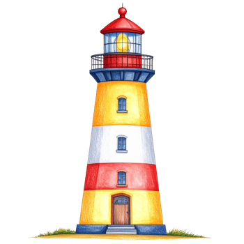 Lighthouse Watercolor Illustration with Red Yellow White Stripes png
