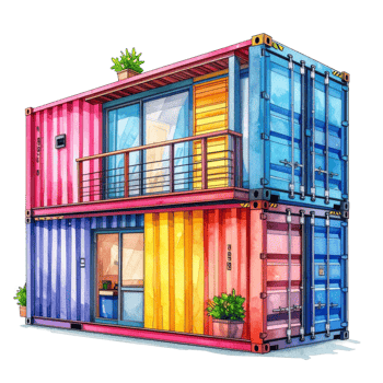 Colorful Watercolor Painting of a Modern Shipping Container House png