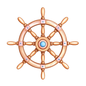 Wooden Ship Wheel with Blue Accents on Transparent Background png