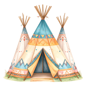 Three Watercolor Teepees with Geometric Patterns png