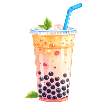 Colorful Bubble Tea with Boba Pearls in Plastic Cup png