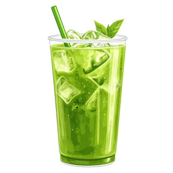 Refreshing Iced Matcha Green Drink with Mint Leaf png