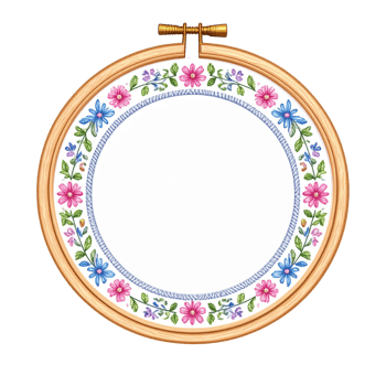 Floral Cross-Stitch Embroidery Hoop with Pastel Flowers png