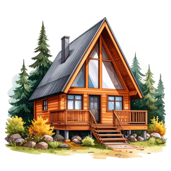 A Frame Wooden Cabin in Mountain Setting png