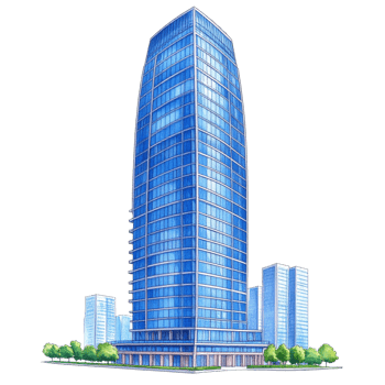 Tall Blue Glass Skyscraper in Modern City png