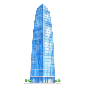 Tall Blue Glass Skyscraper Watercolor Illustration png