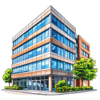 Modern Office Building Illustration with Trees png
