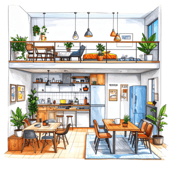Modern Two Story Loft Apartment Interior Design png