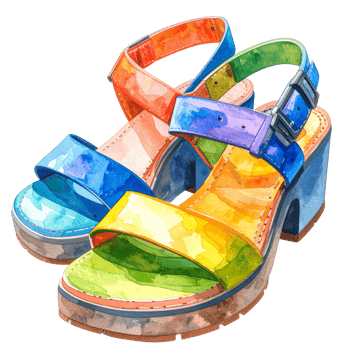 Colorful Watercolor Rainbow Sandals on Transparent Background png