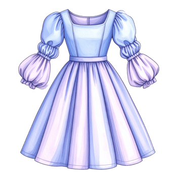 Pastel Blue And Purple Puff Sleeve Dress png