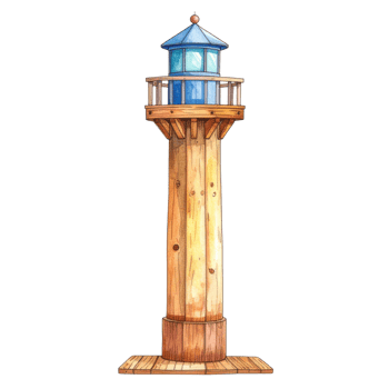 Watercolor Illustration of a Wooden Lighthouse png