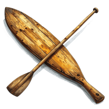 Vintage Wooden Paddle and Canoe on Transparent Background png