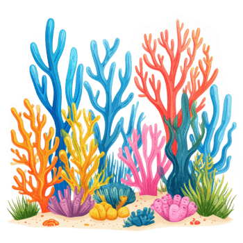 Vibrant Coral Reef Illustration with Colorful Branches png