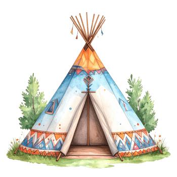 Watercolor Teepee Illustration with Geometric Patterns png