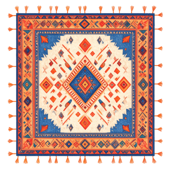 Colorful Geometric Rug with Ethnic Pattern and Fringes png