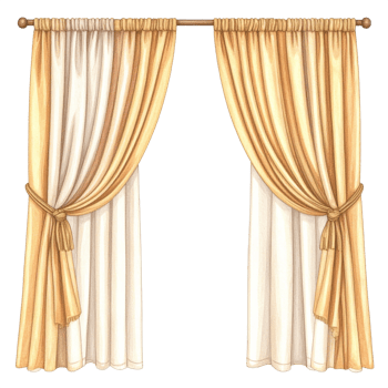 Elegant Beige and Gold Curtains with Cream Lining png
