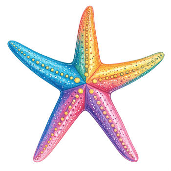 Rainbow Starfish Illustration on Transparent Background png