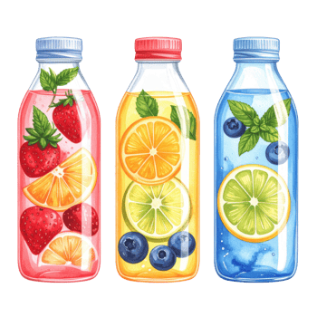 Three Bottles of Fruit Infused Water png